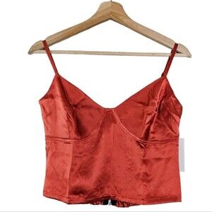 All My Love Orange 100% Silk Tank Crop Top NWT womens size large
